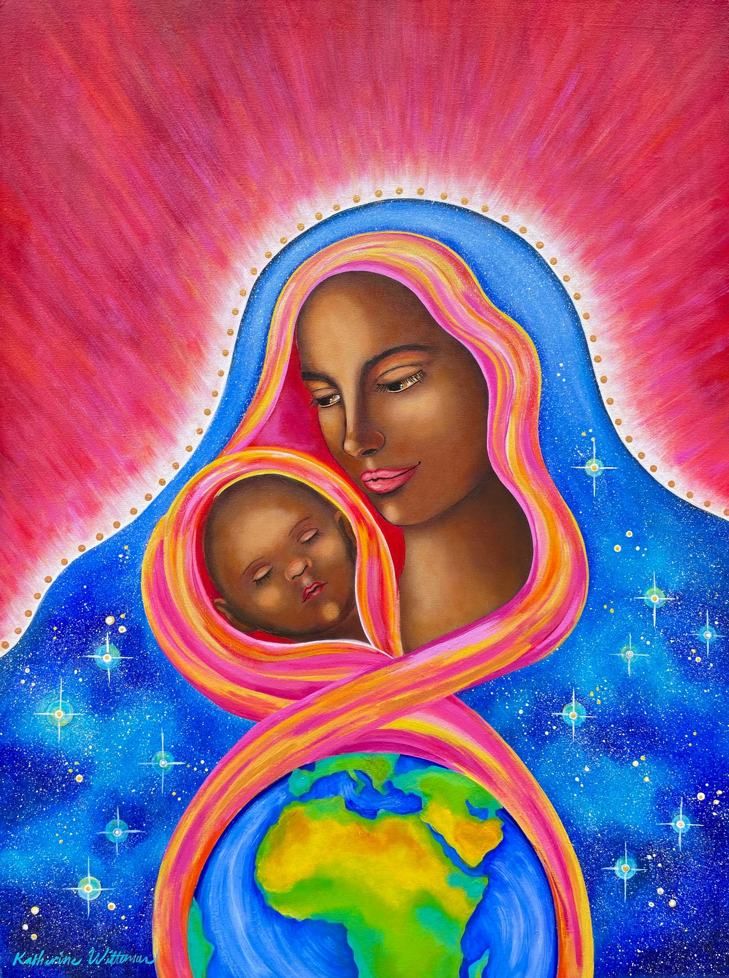 She Holds the World in Her Heart Canvas Giclee Print 11 x 15